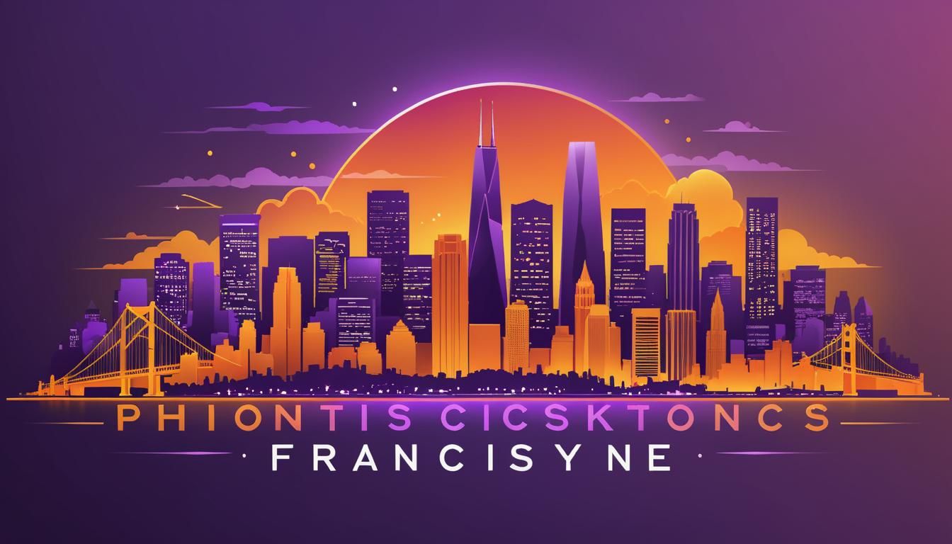 San Fransisco skyline and photonics, 2d vector logo, purple ...