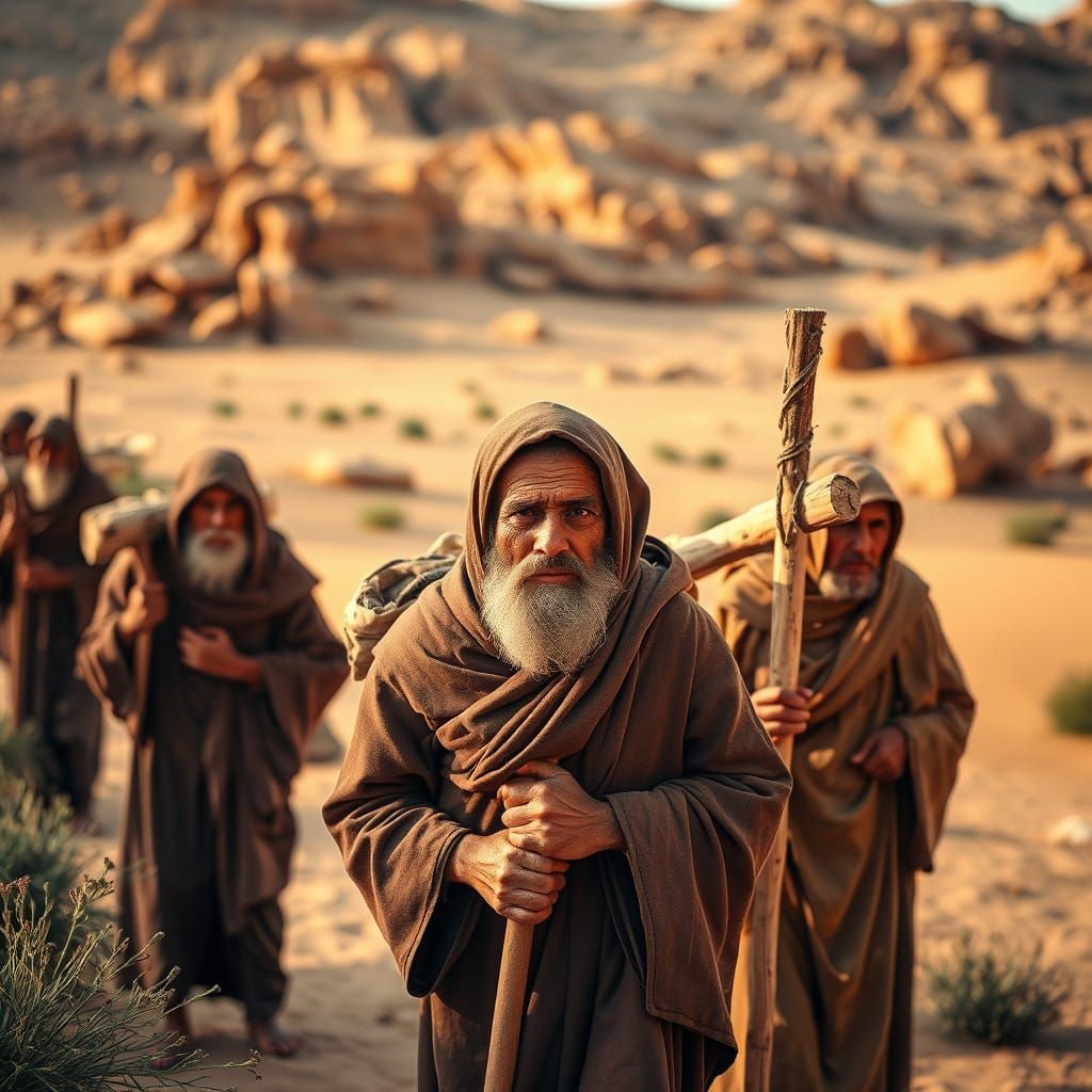 Coptic Monks in the Desert Landscape