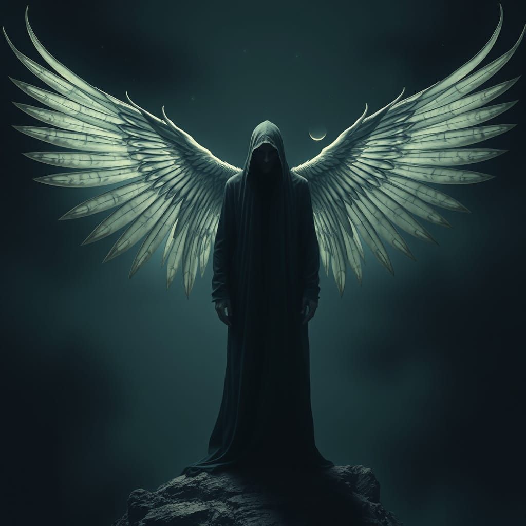 Ethereal Angel of Duality in Dark Mystical Realm
