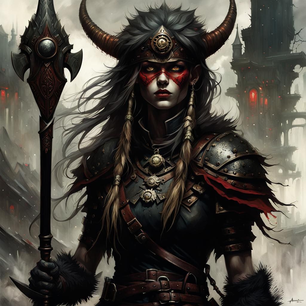 Eerie Beastpunk Berserker in Dark Fantasy Style