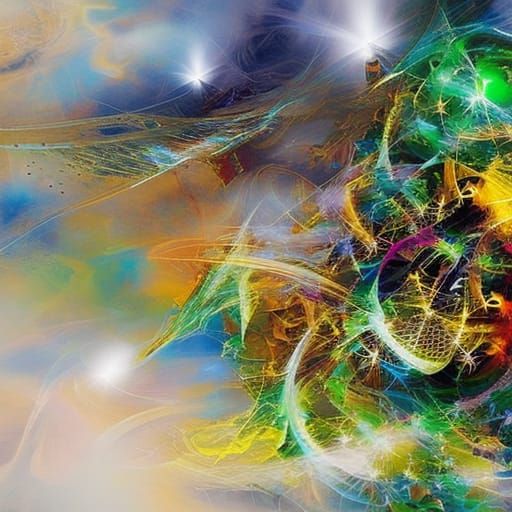 Psychedelic Abstract Art with Jewels in Oil