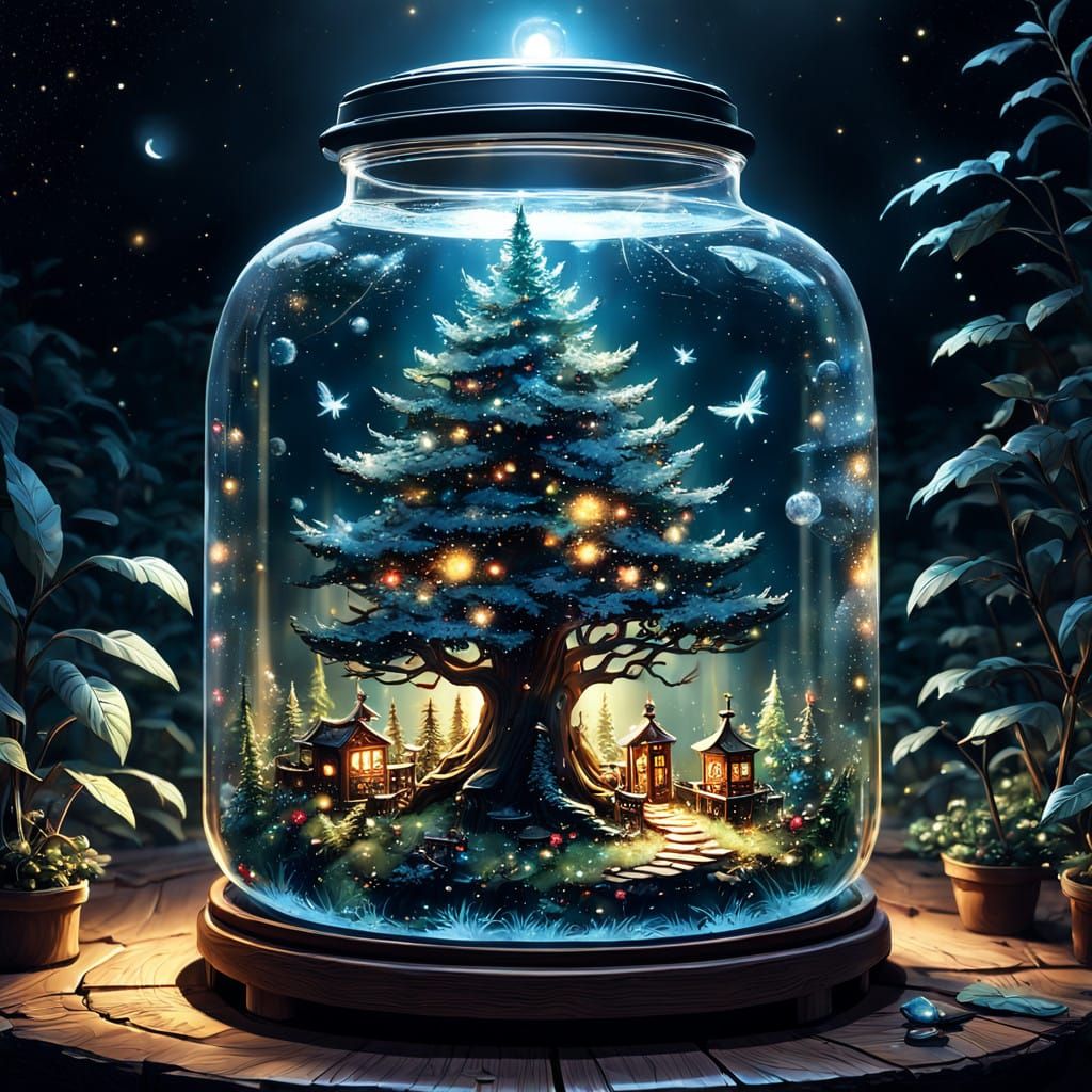 Enchanted Christmas Miniature World in a Glass Teapot