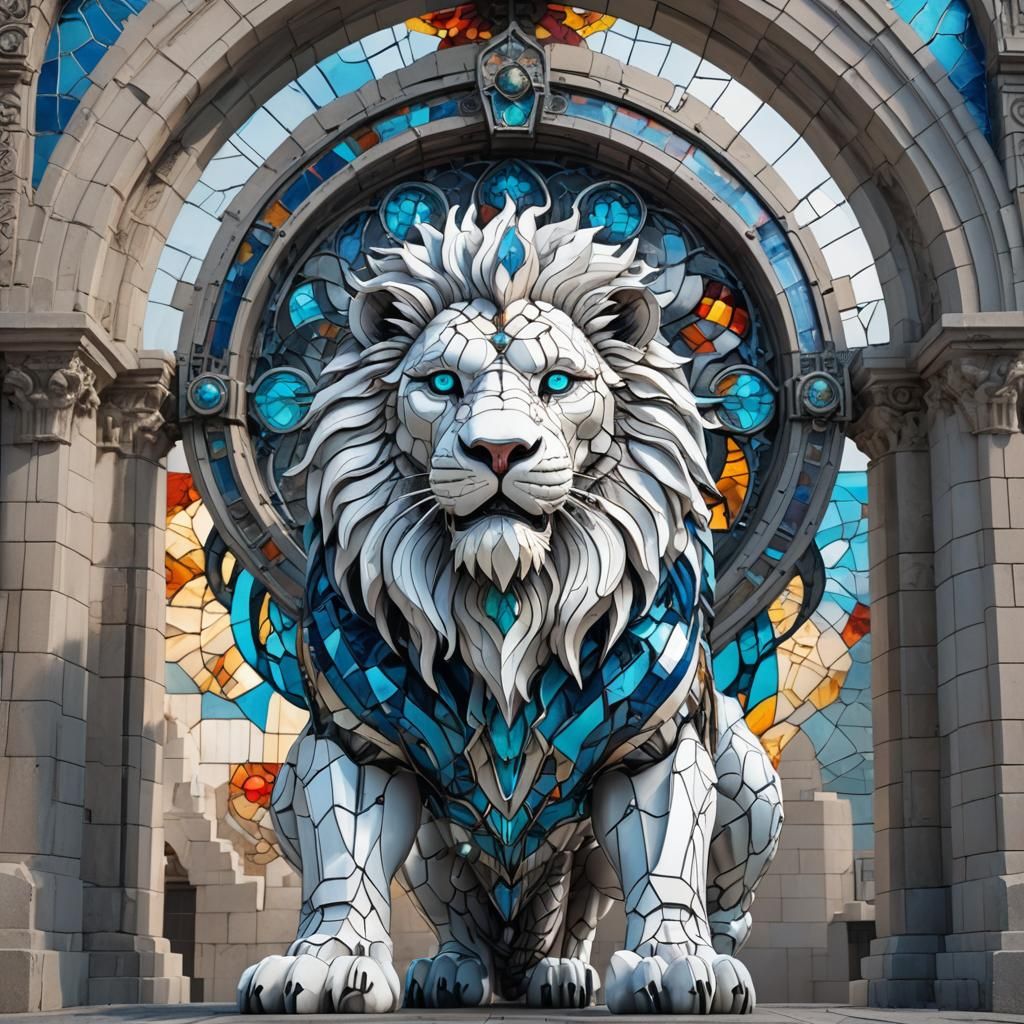 Cyberpunk Biomechanical Lion with Stained Glass Mane