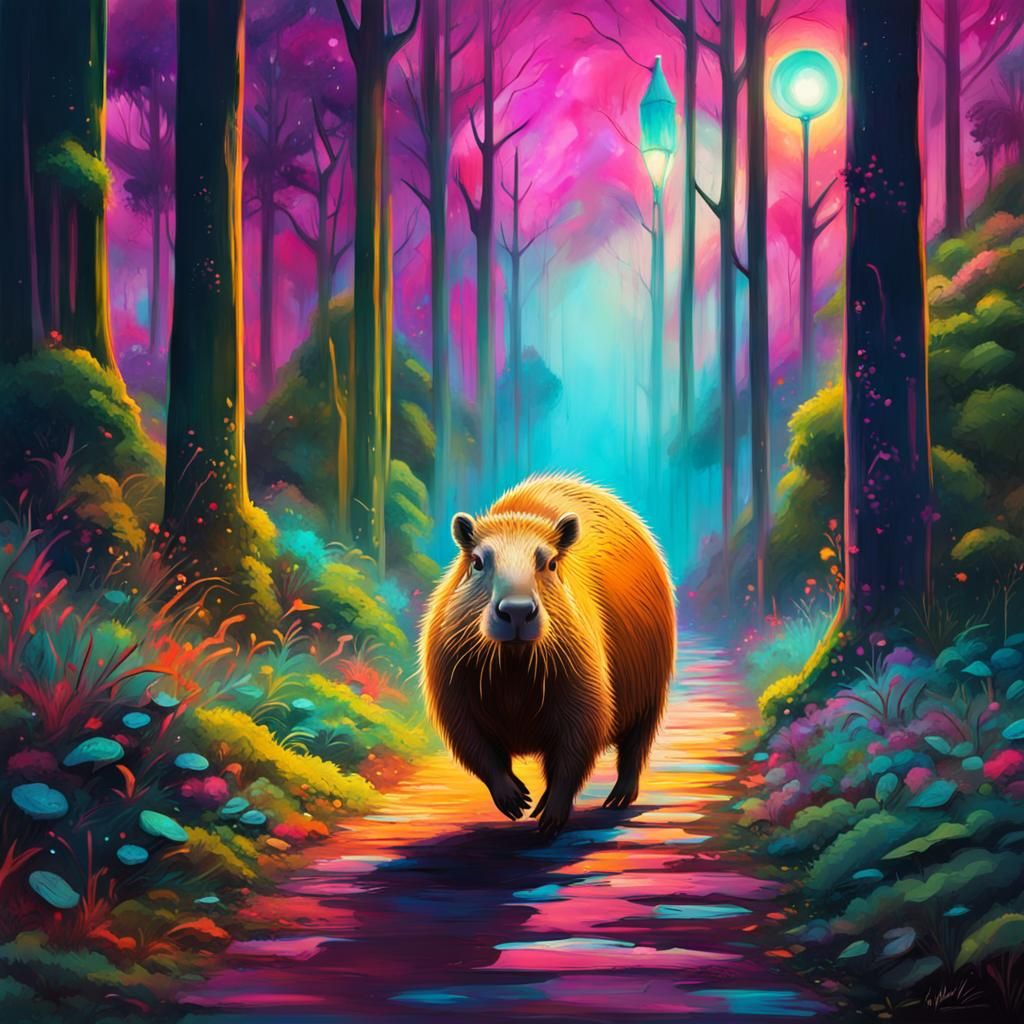 Capybara's Enchanted Forest Walk: Graffiti Art Style