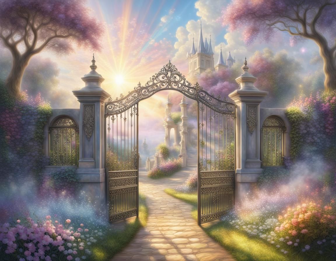 Gates of Paradise: Dreamy Iridescent Garden View
