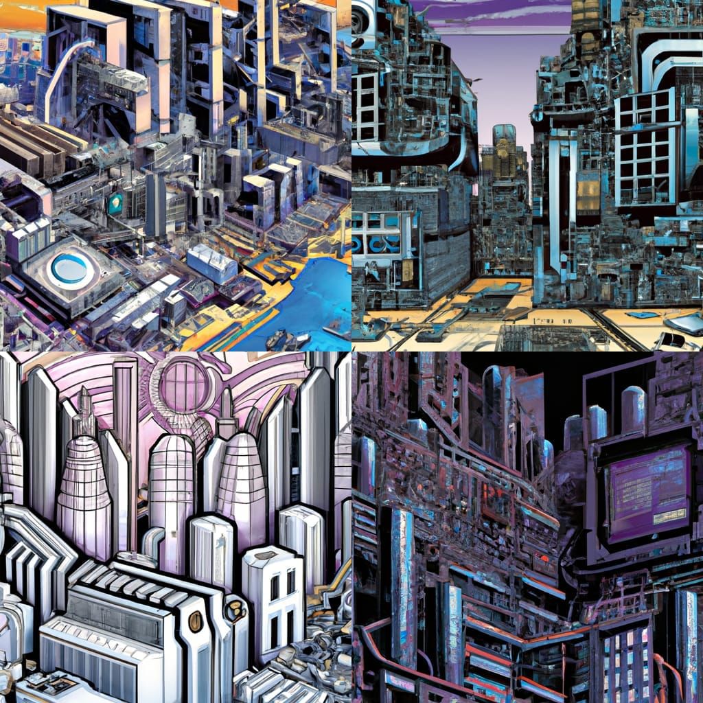 motherboard of a computer that looks like a modern day city