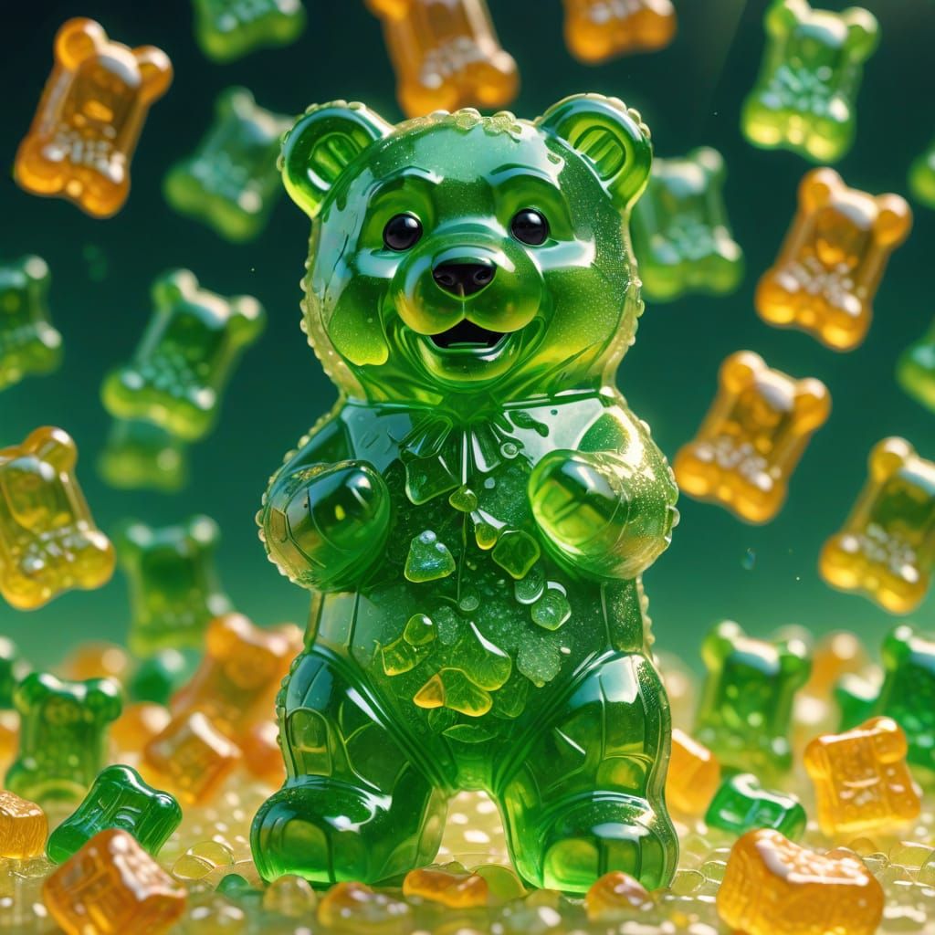 Whimsical Green Gummy Bear Character Design