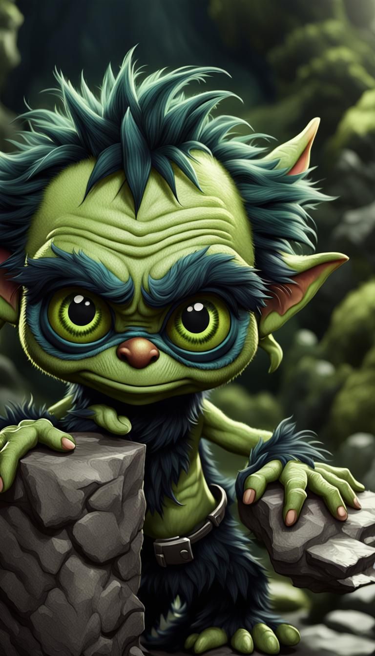 Chibi Green and Black Goblin Muppet Monster