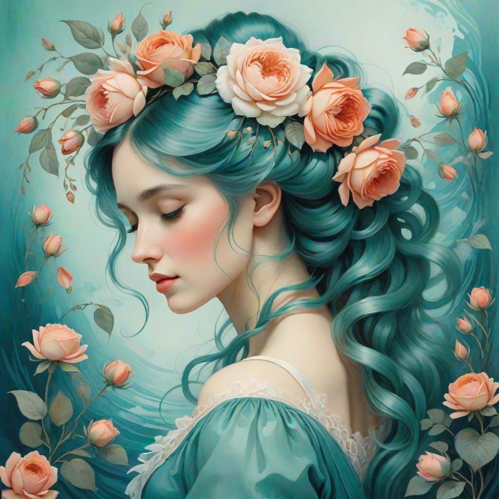 Ethereal Rose Maiden in Impressionist Style