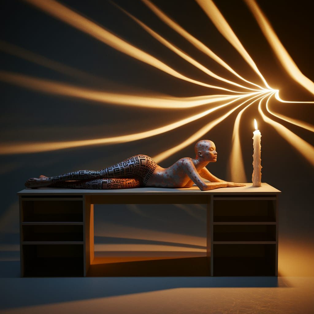 A Woman in Candlelight Adorned with a Vibrant QR Code