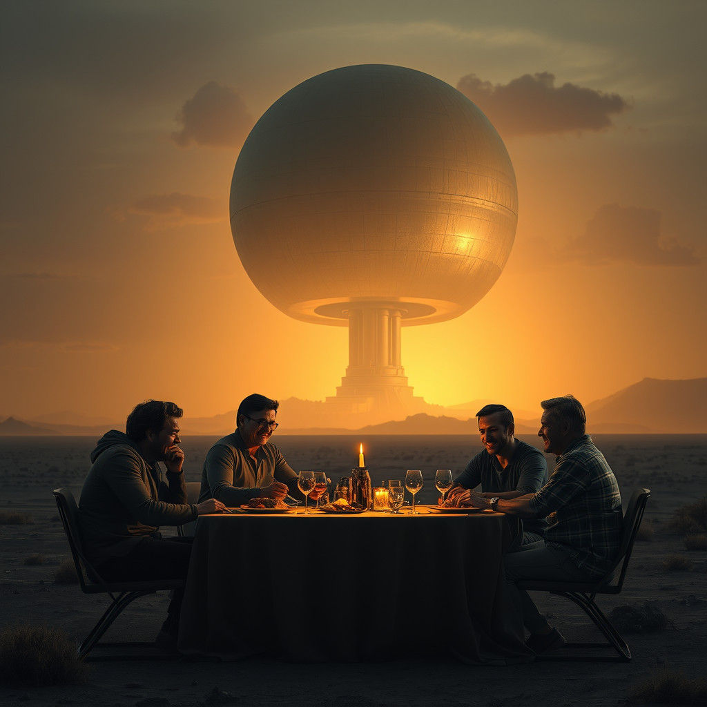 Ominous Dinner Party in Futuristic Realism