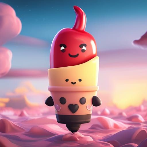 Kawaii Chibi Chili Banana Ice Cream Art