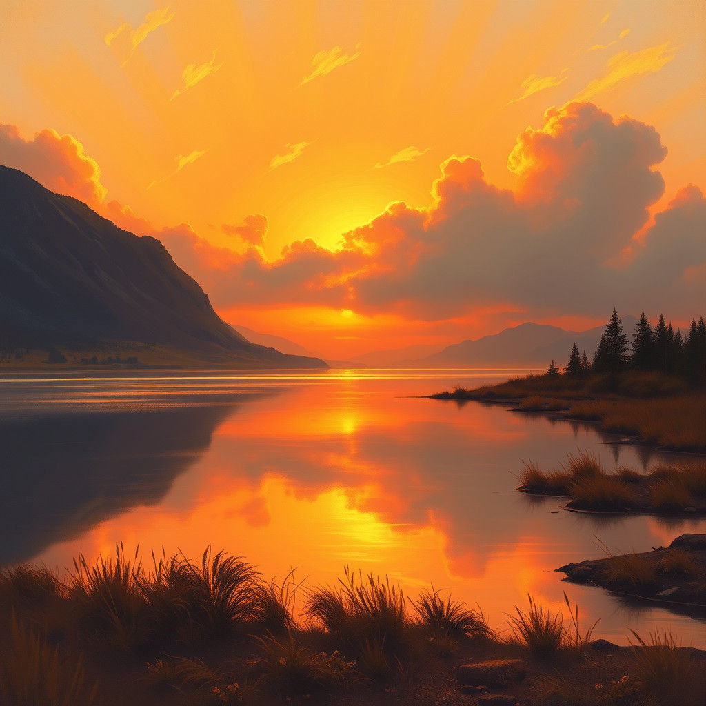 Golden Sunset Landscape with Ethereal Colors