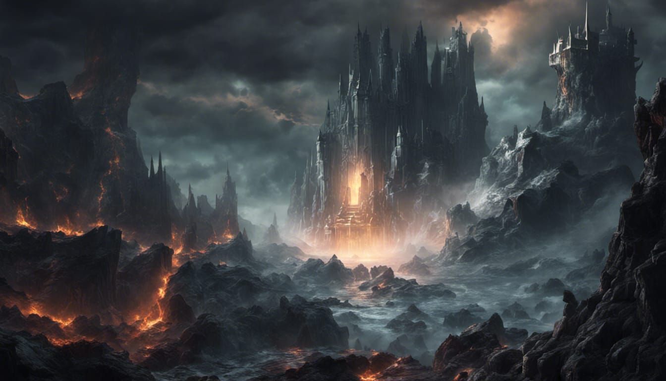 Dark Fantasy Fortress Under Tempest: 3D Render