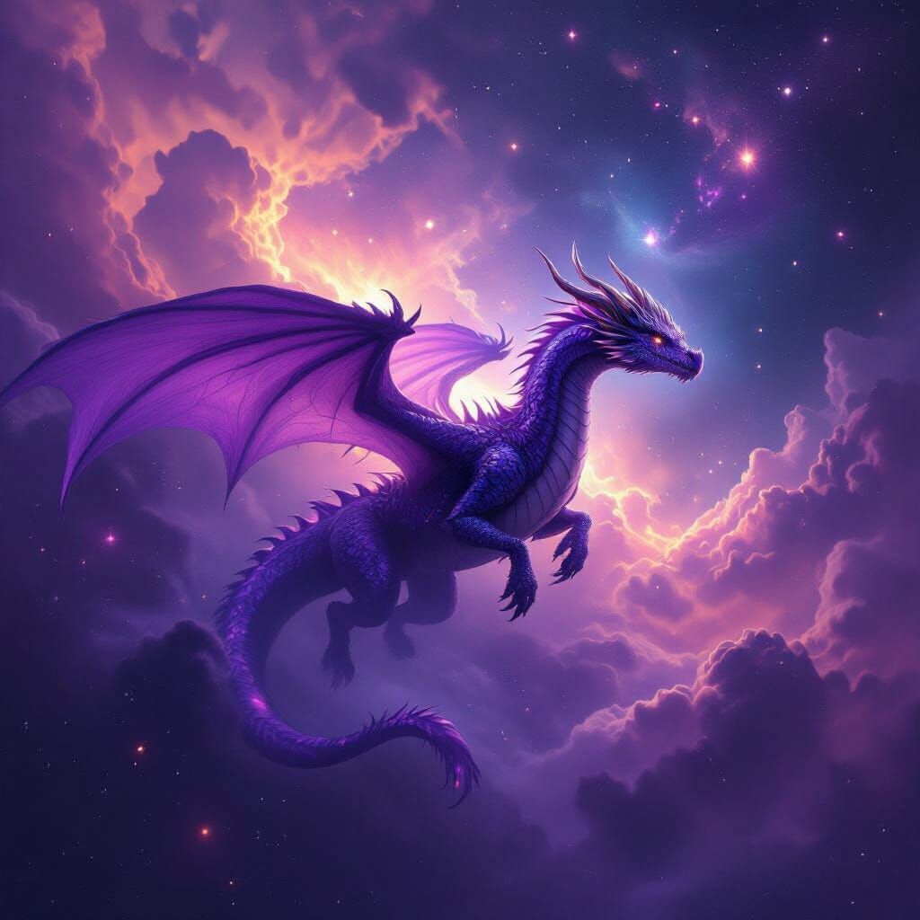 Majestic Amethyst Dragon in Cosmic Nebula