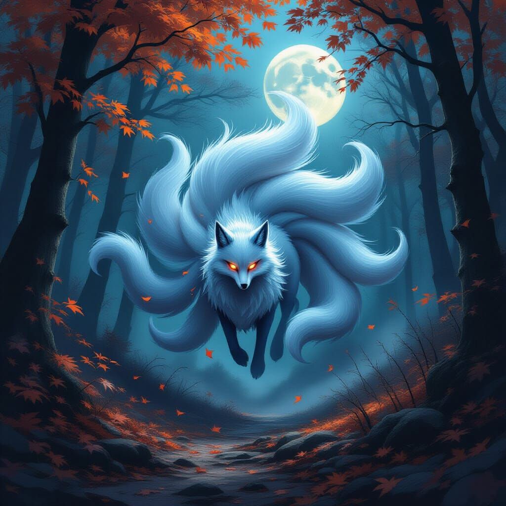 Spectral Kitsune Emerges From Autumn Vortex