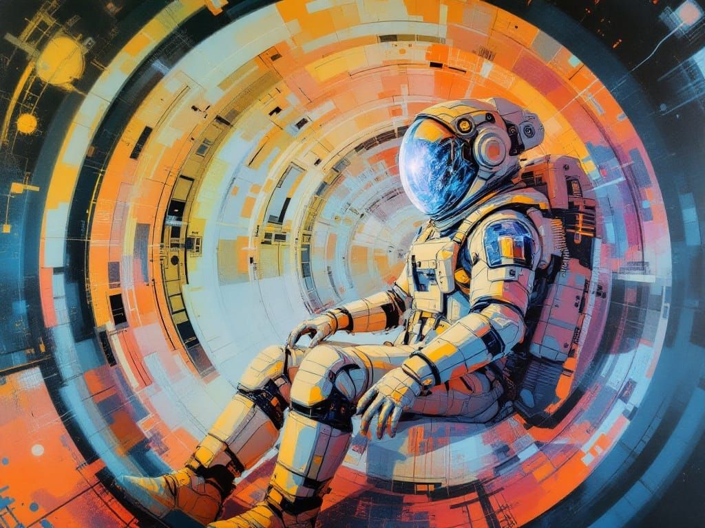 Astronaut in Futuristic Spaceship with Alien Overlays