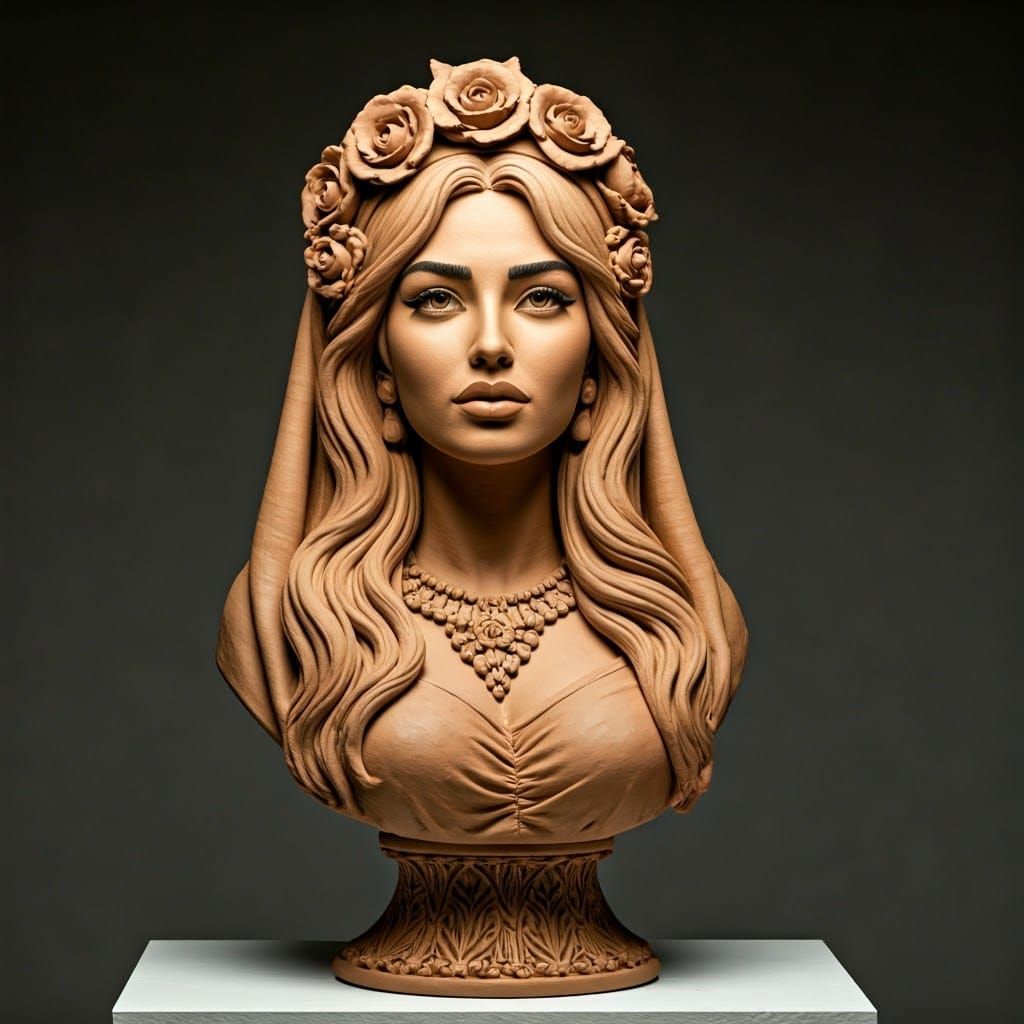 Palestinian Woman in Elegant Clay Bust
