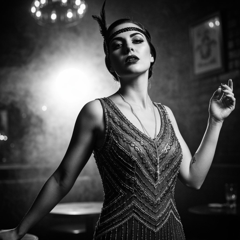 Roaring Twenties Glamour in Black and White Photograph