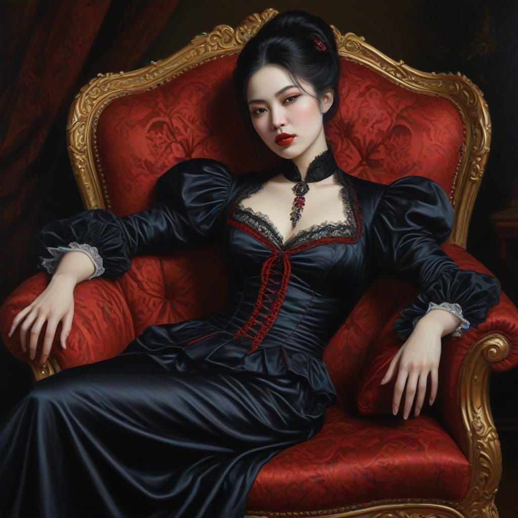 Elegant Victorian Vampire Portrait in Oil Painting Style