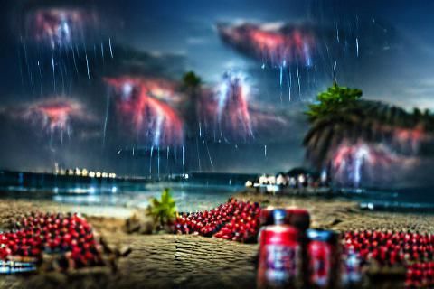 Red Sprites Light Up a Stormy Beach