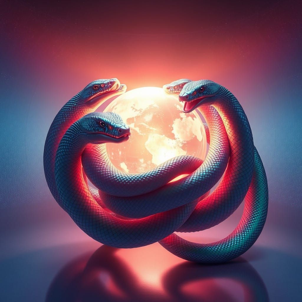 Serpentine Bodies Wrap Around the Luminous Globe in a Hypnot...