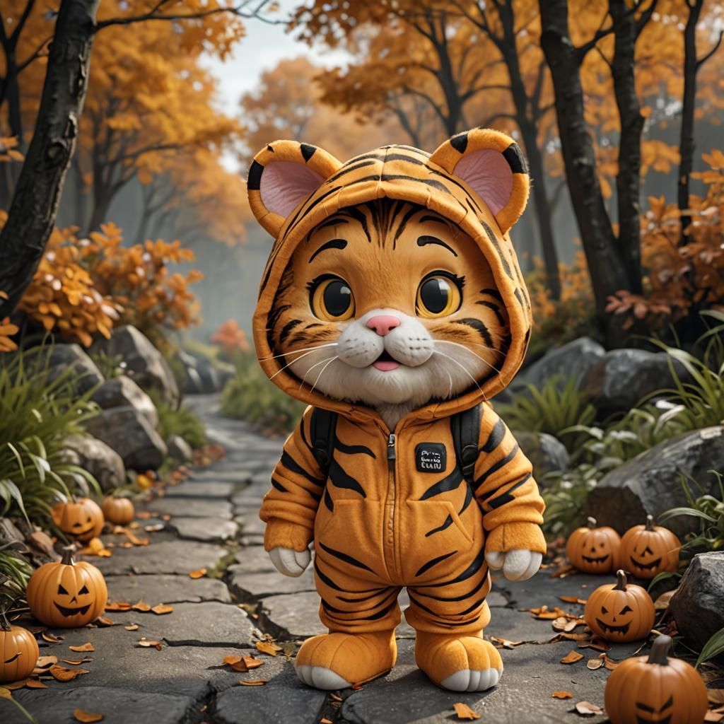 Cute Garfield in Tiger Costume: 3D Kawaii Art