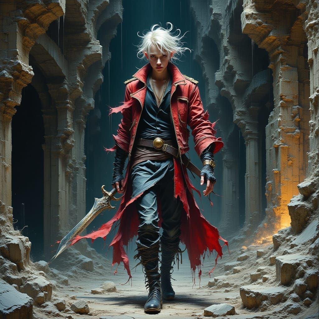 Albino Elf Rogue in Dark Fantasy Style