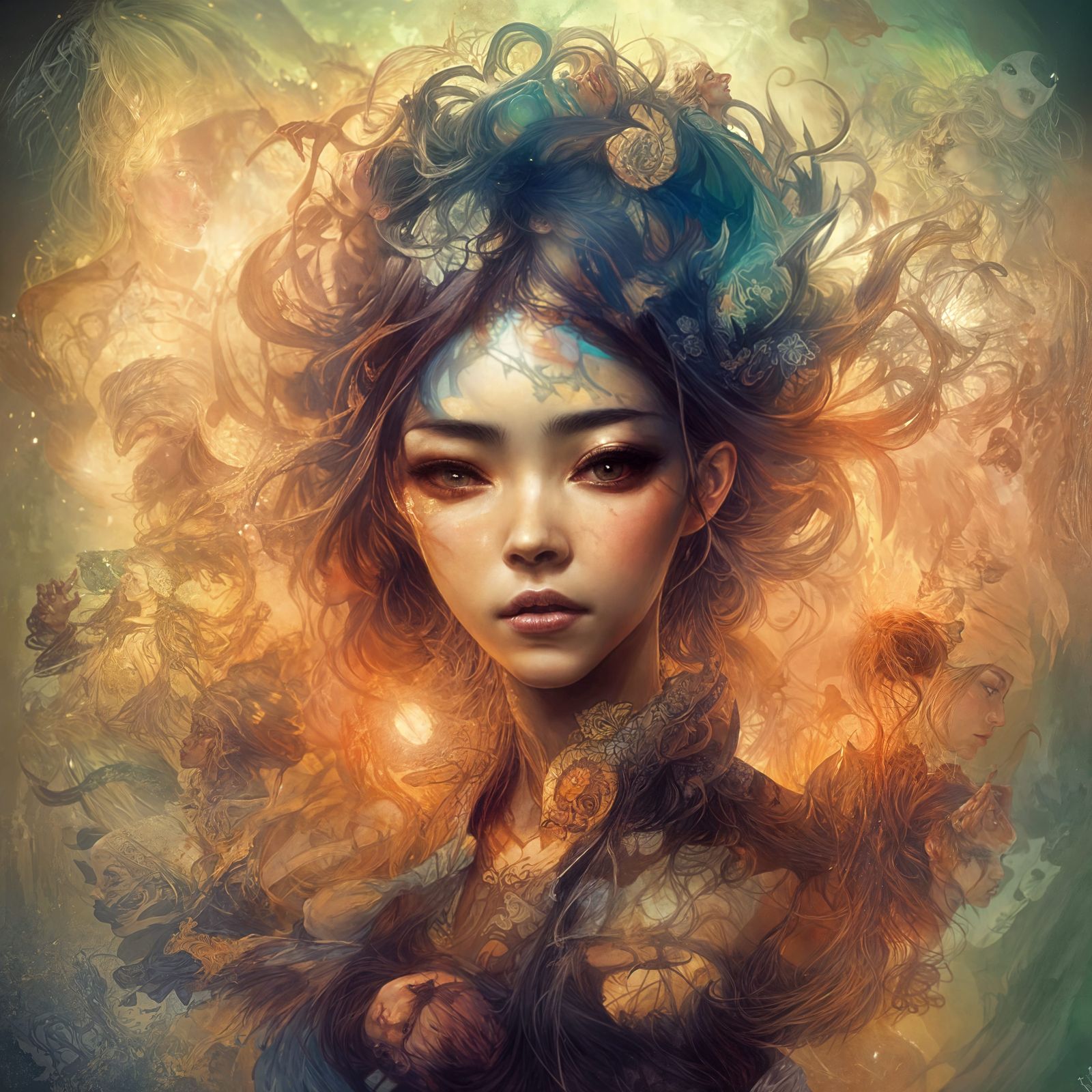 Epic Fantasy Woman Portrait in Digital Graffiti Art