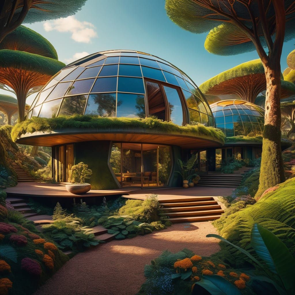 Surreal Solarpunk Utopia in Dreamy Art Nouveau Style