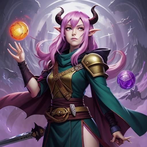 Colorful Anime Tiefling from Dungeons and Dragons