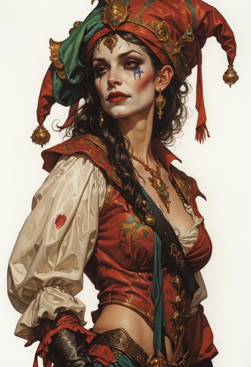 Heroic Fantasy Female Jester in Cinematic Style