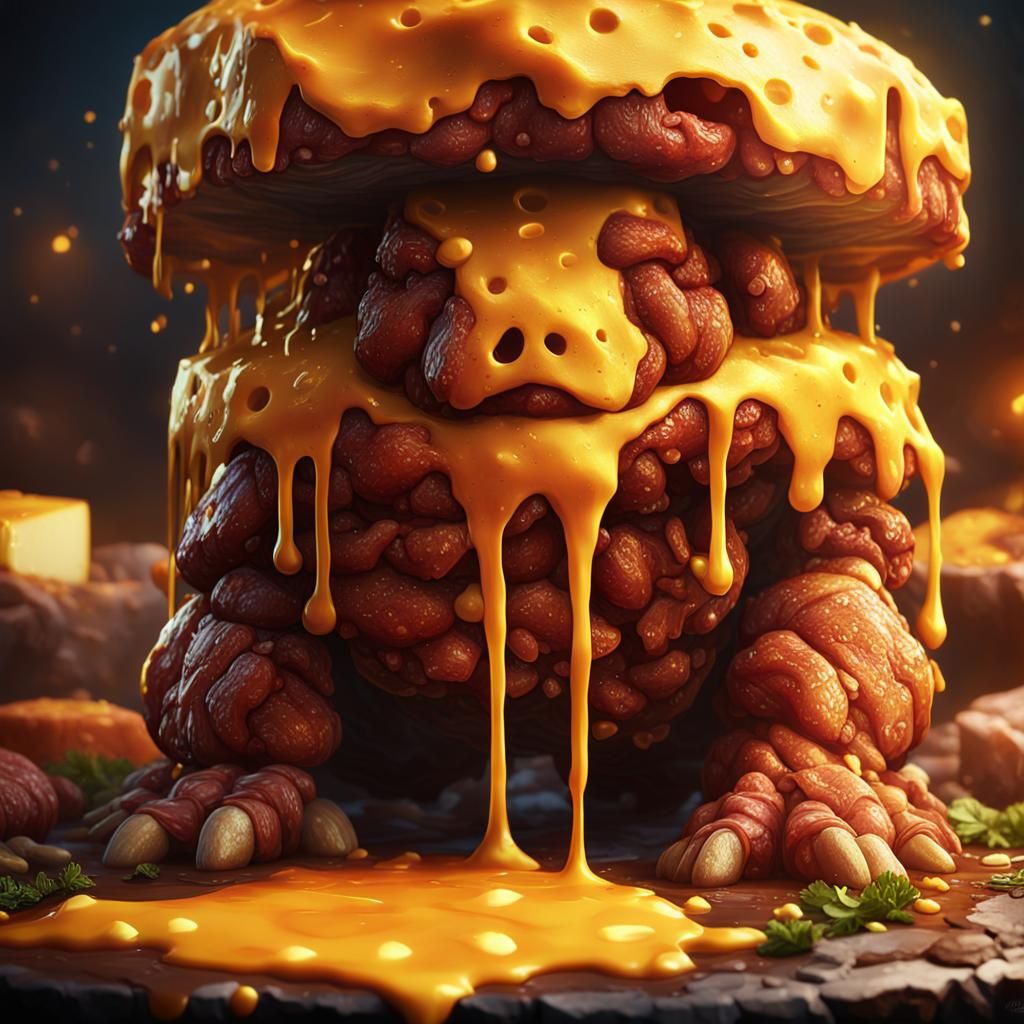 Cheese Golem Serving Meats: Fantasy Oil Painting