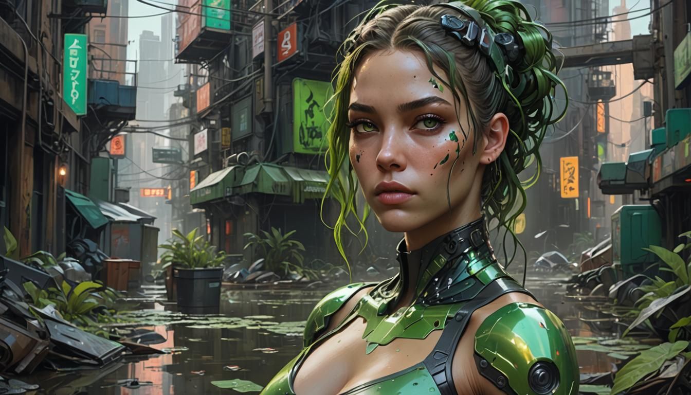 Cyberpunk Woman in Swamp Alley Portrait