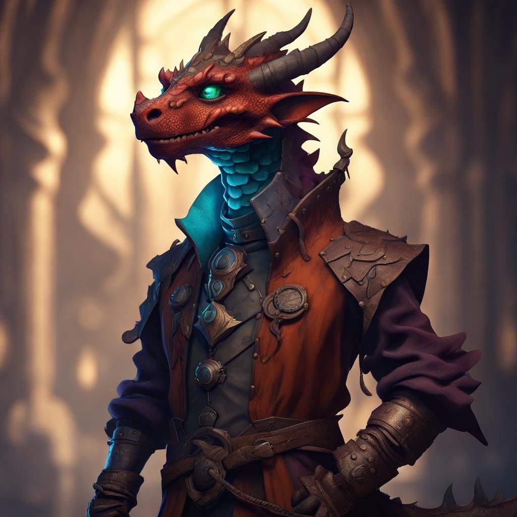 Dragon Kobold Artificer in Minimalist Style