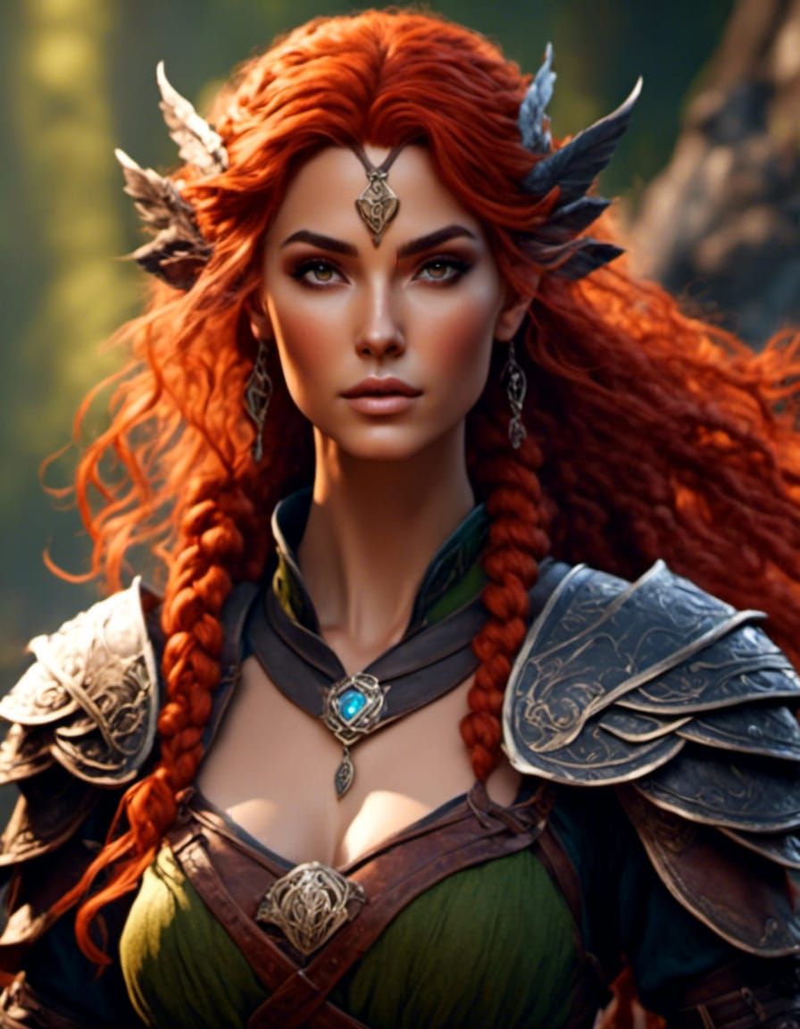 <lora:5E:1.0> <lora:Absolute Beauty:1.0> red hair female Elvish barbarian Unreal Engine 5