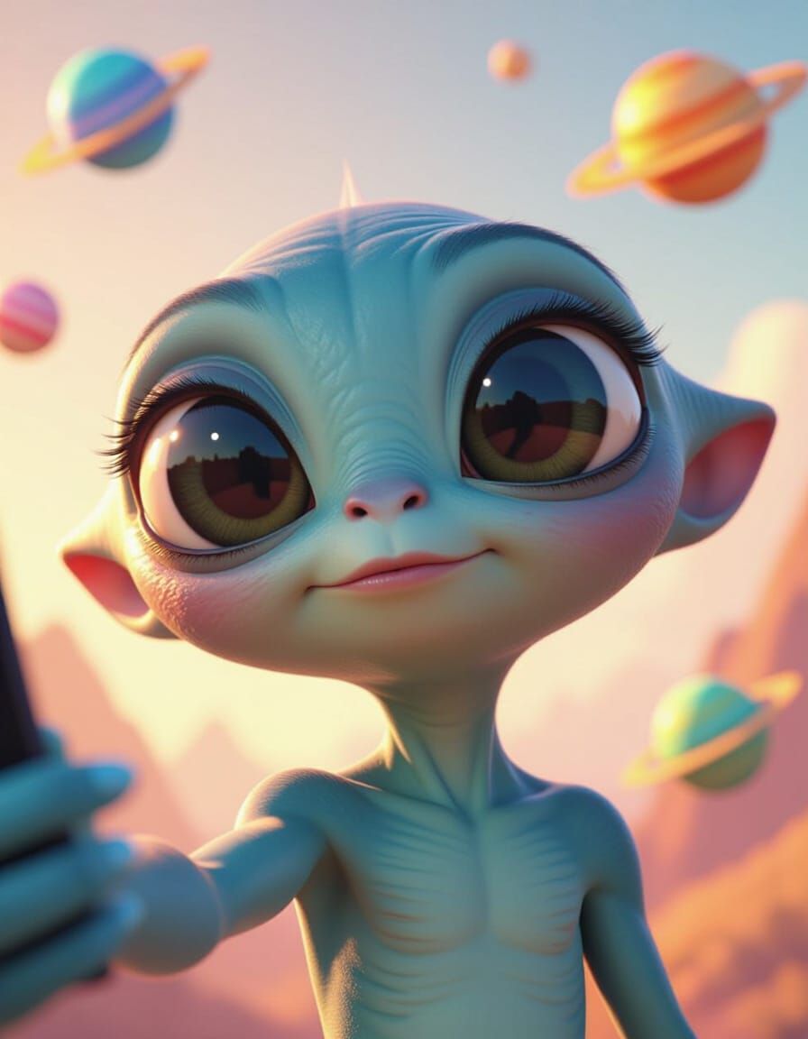 Cute Alien Takes Selfie With Duck Face