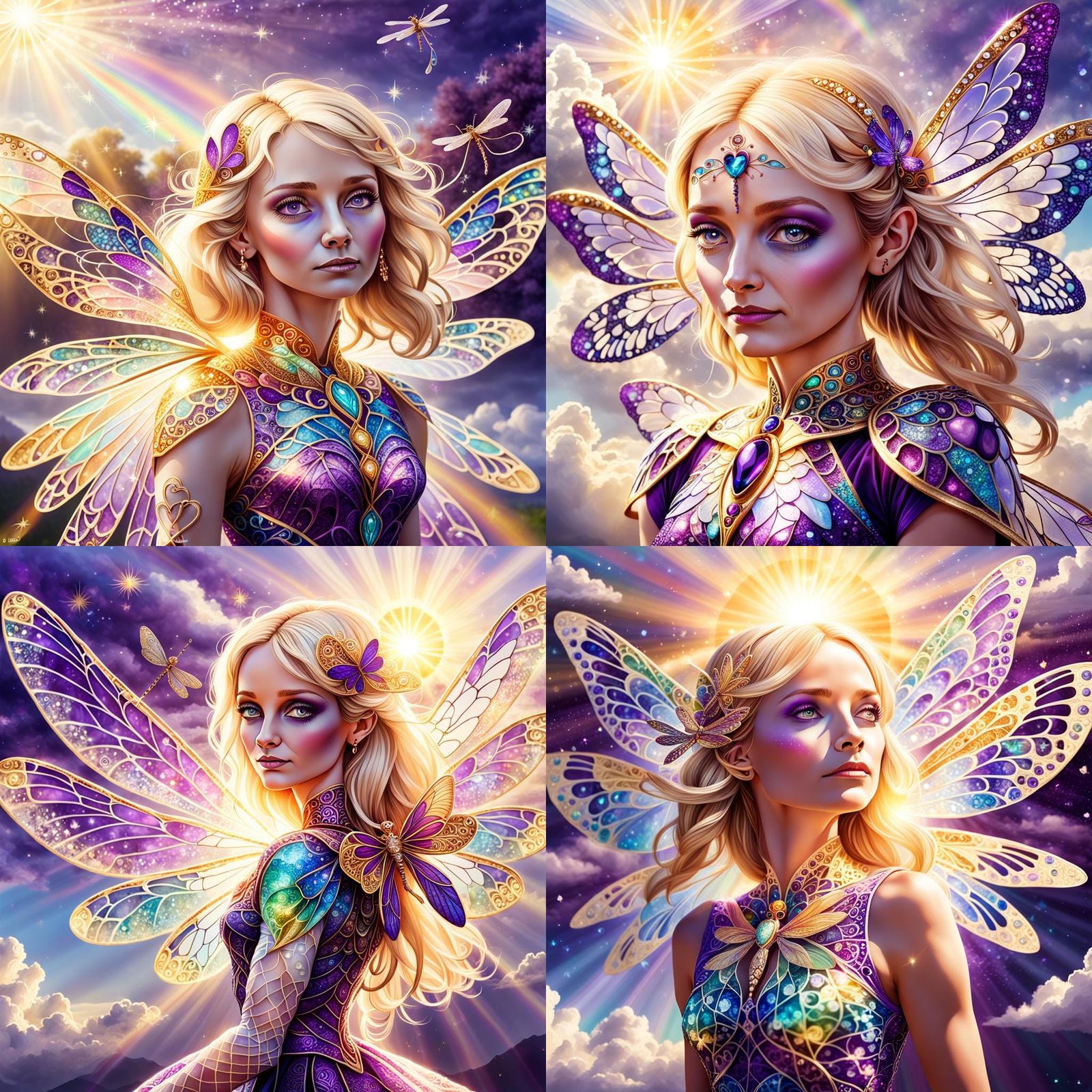 Woman with Dragonfly Wings and Golden Auras