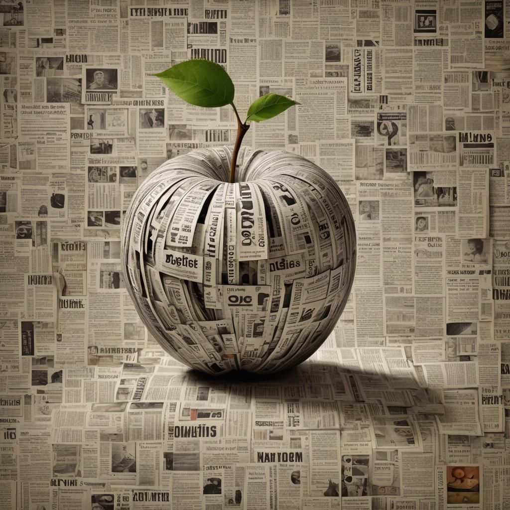 Newtonian Apple on Newspaper Canvas in 3D