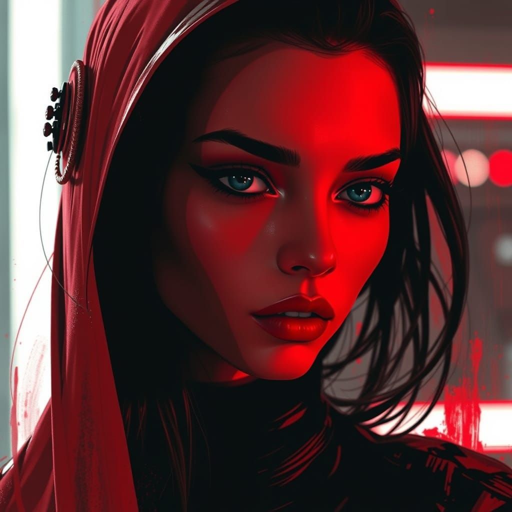 Futuristic Red and Black Art with Dramatic Lighting