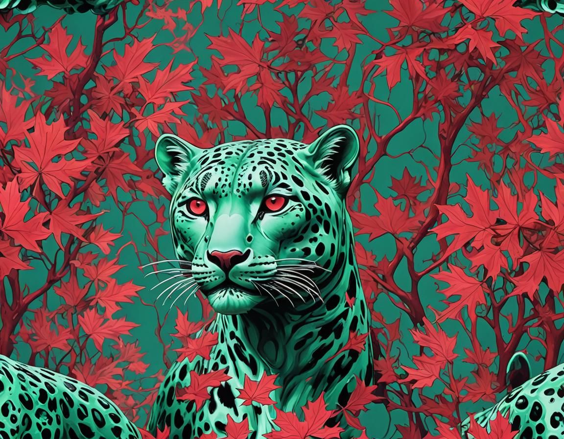 Emerald Ceramic Leopard in Synthwave Neon Style