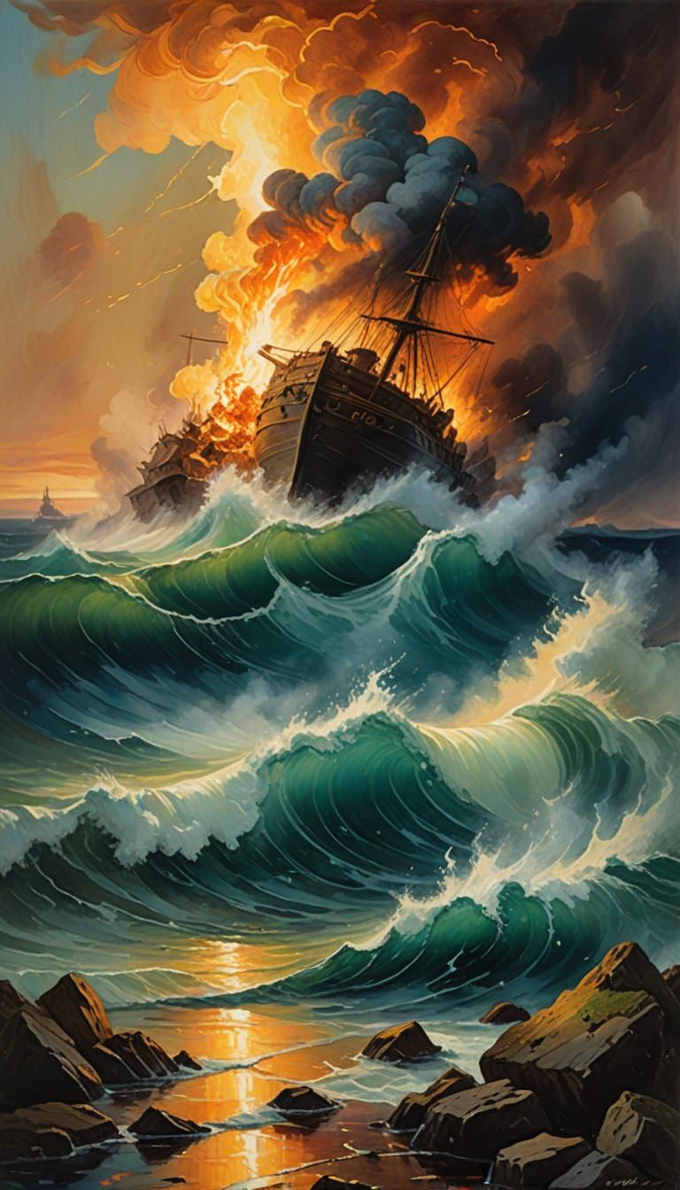 Surreal Masterpiece: Burning Earth Rises from the Ocean
