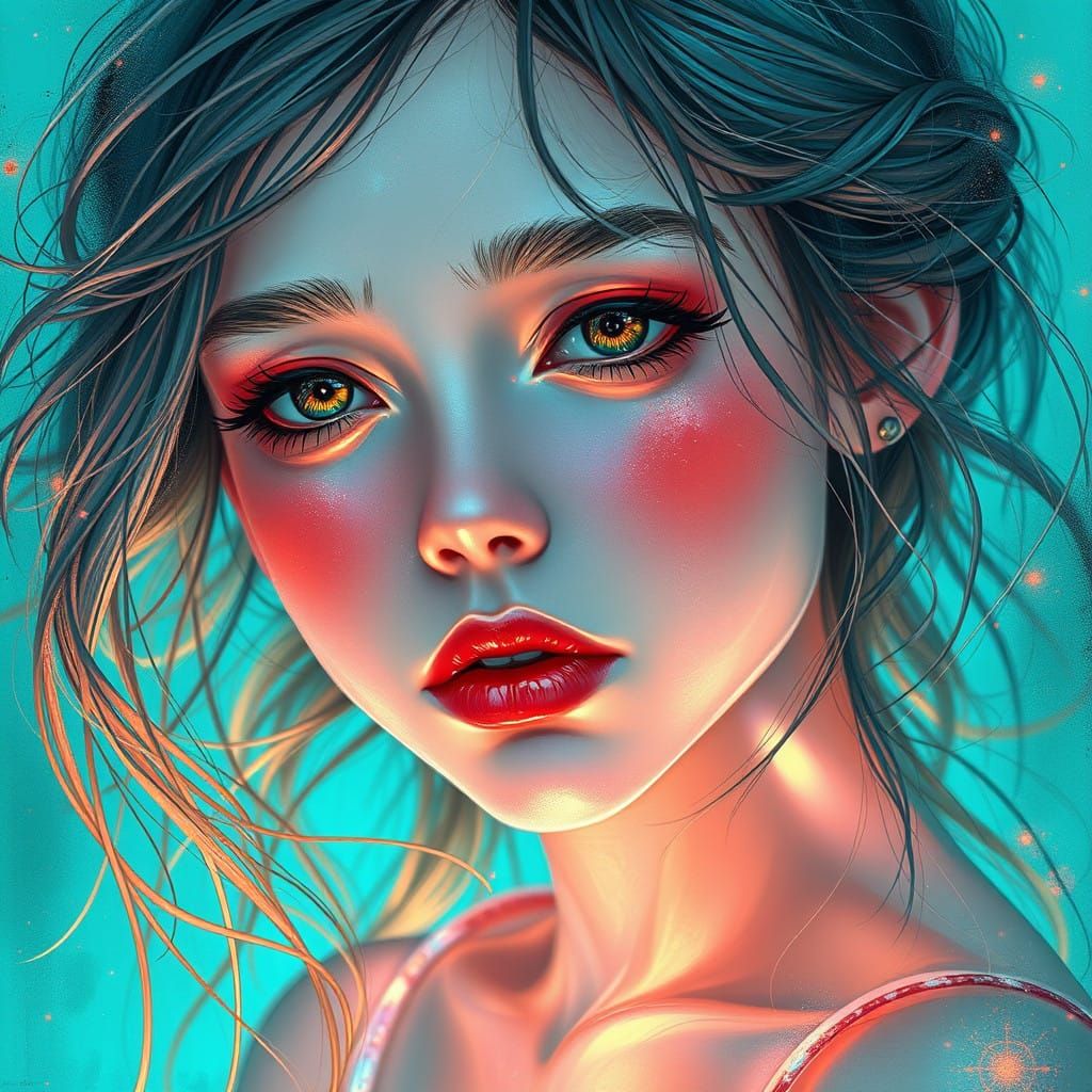 Luminescent Girl in Triadic Color Scheme, Blending Fantasy a...