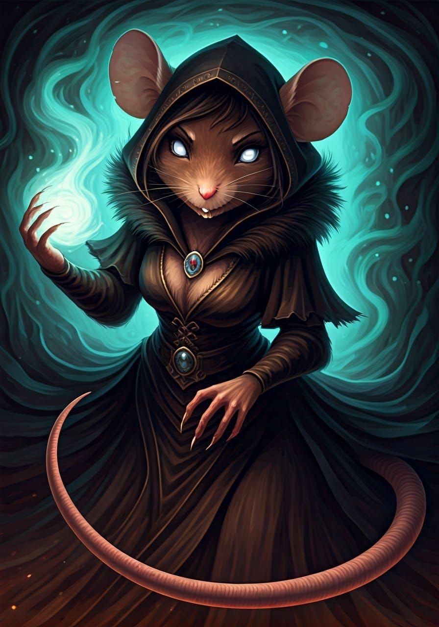 Dark Fantasy Mouse Goddess in Cyberpunk Oil Textures
