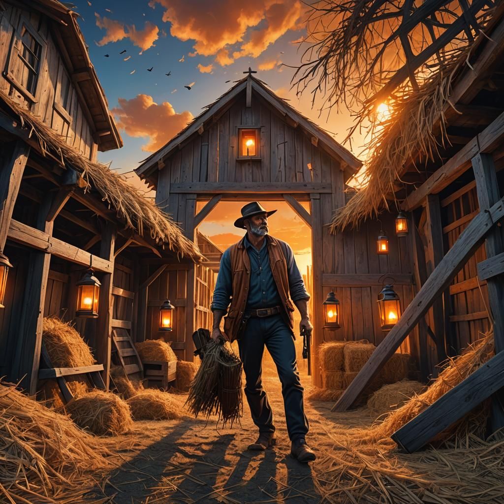 Dramatic Hayloft Scene at Dawn: Matte Painting