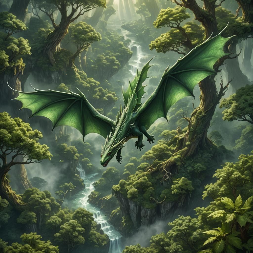 Green Dragon Soaring Over Forest Canopy