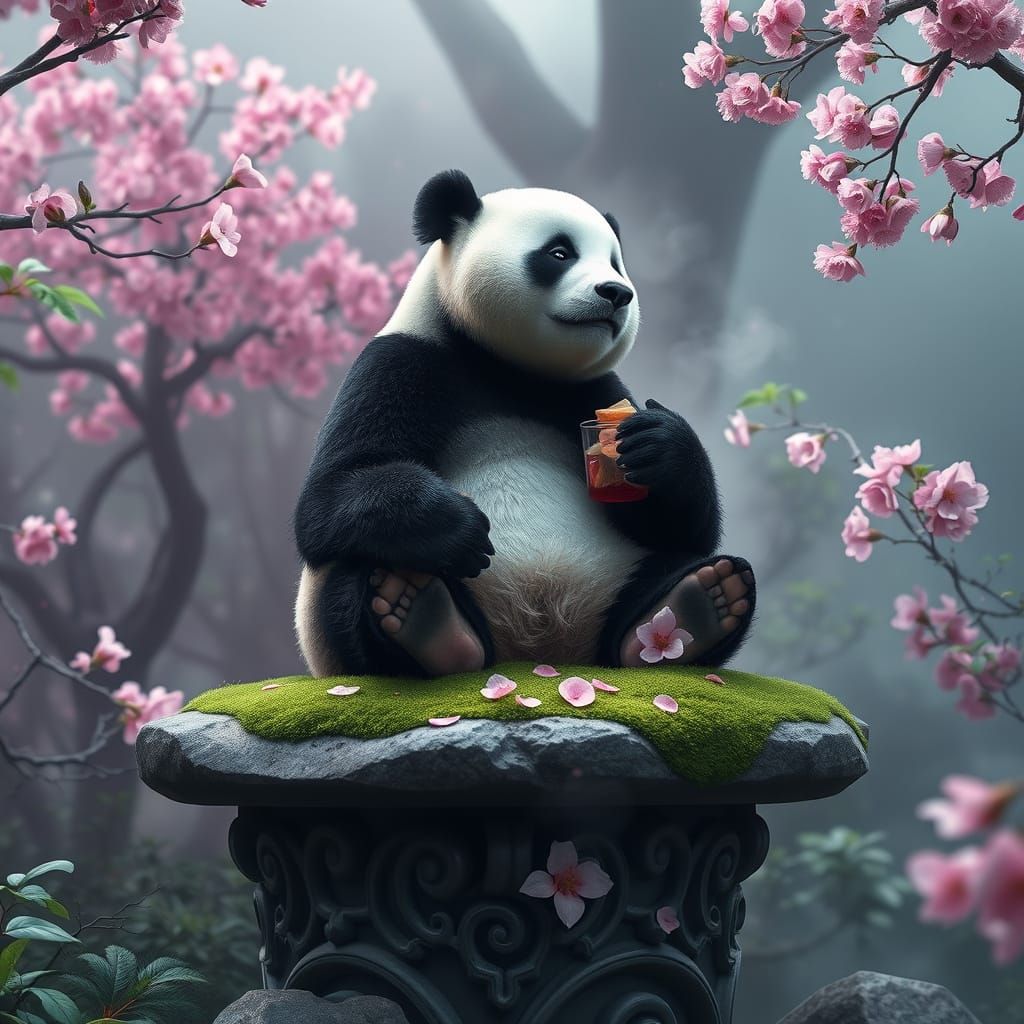 Majestic Panda in Japanese Garden Bliss