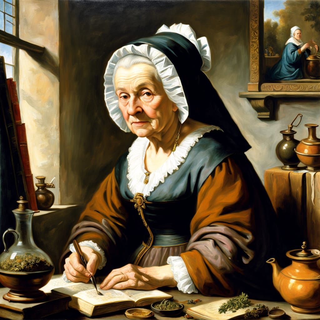Wise Woman Oil Painting in 1700s Style
