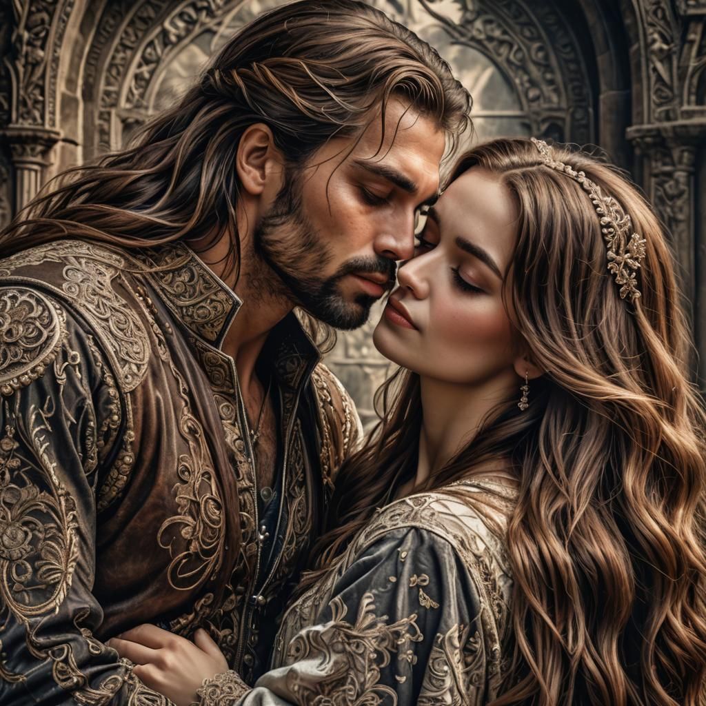 Romantic Couple Embracing in Hyperrealistic Detail