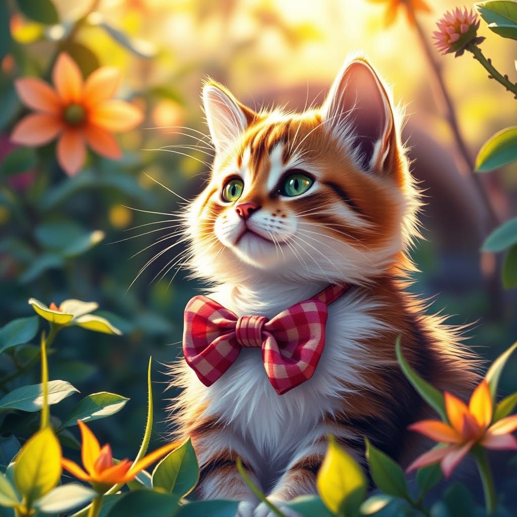 Fluffy Cat Basking in Sunlight as Watercolor Painting